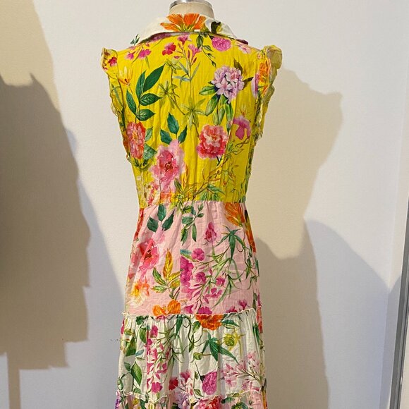 Floral flower collared button up ruffle sleeve Maxi Tea party dress - Picture 5 of 9